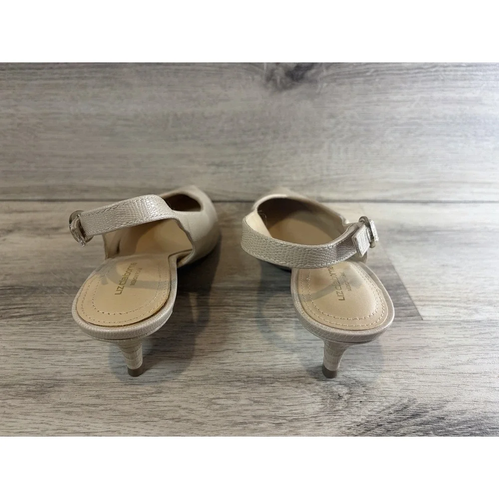 Liz‎ Claiborne Quebec Beige Pointed Toe Slingback Kitten Heel Pumps US 7 M